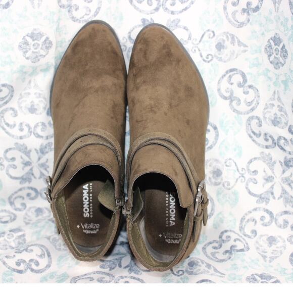 Sonoma Ankle Boot Womens Esme Olive 8.5M Suede Casual Block Heel Ortholite - Picture 6 of 10